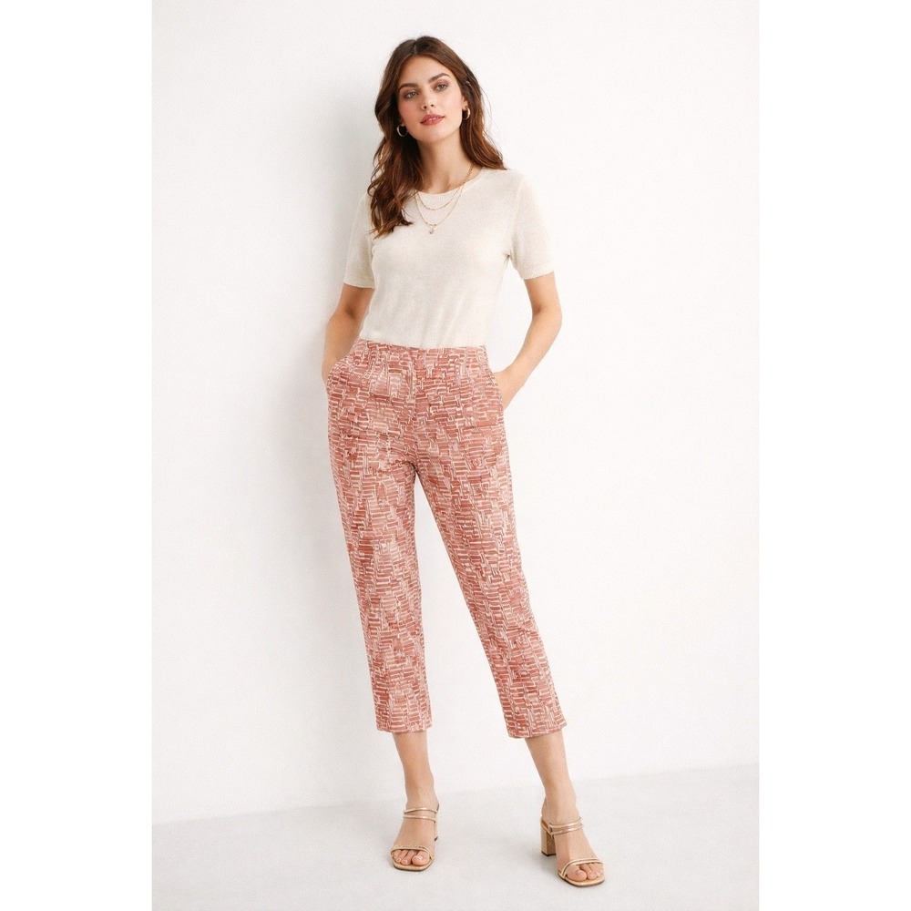 Peserico Sign Womens Italian Handmade Tailored Geometric Print Cropped Pants 44